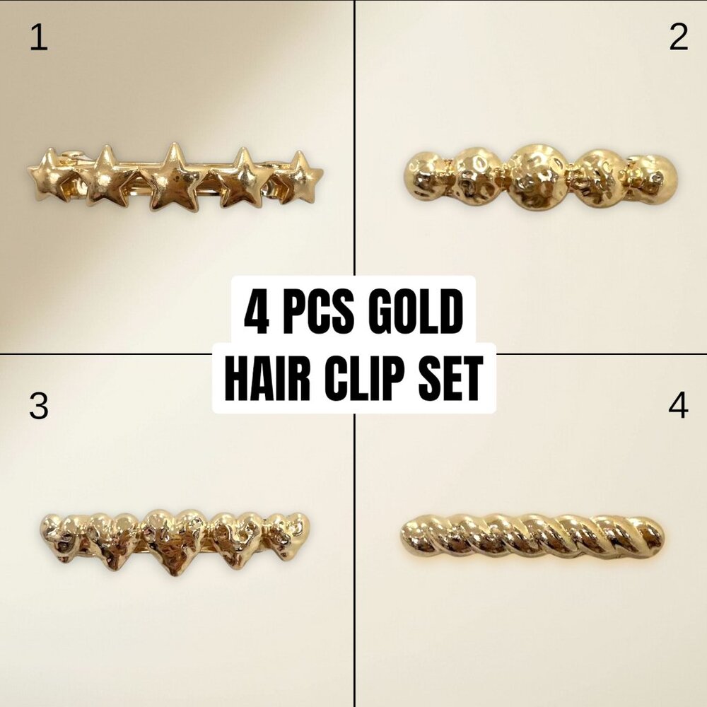 4 PCS Gold Barrette Set Minimalist Metal Hair Clips Statement Hair Accessories